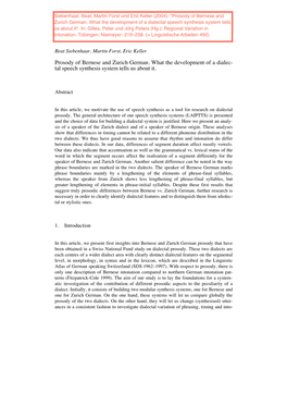 Prosody of Bernese and Zurich German. What the Development of a Dialec- Tal Speech Synthesis System Tells Us About It