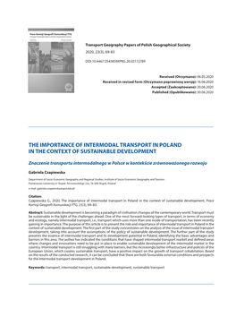 The Importance of Intermodal Transport in Poland in the Context of Sustainable Development