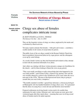 Clergy Sex Abuse of Females Complicates Intricate Issue
