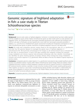 Genomic Signature of Highland Adaptation in Fish: a Case Study in Tibetan Schizothoracinae Species Chao Tong1,2,3* , Fei Tian1 and Kai Zhao1*