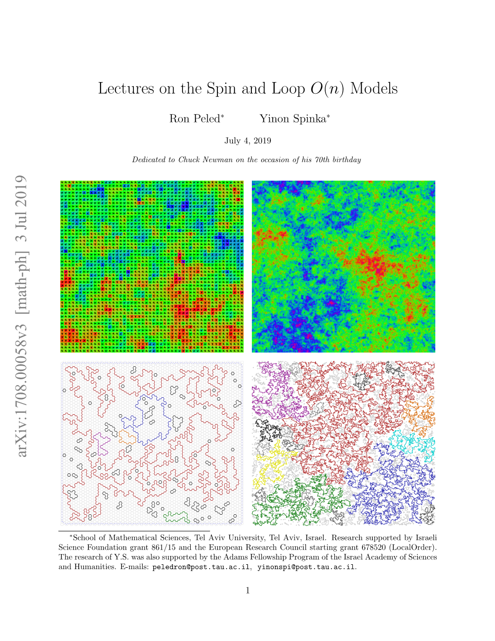 Lectures on the Spin and Loop O(N) Models Arxiv:1708.00058V3 [Math