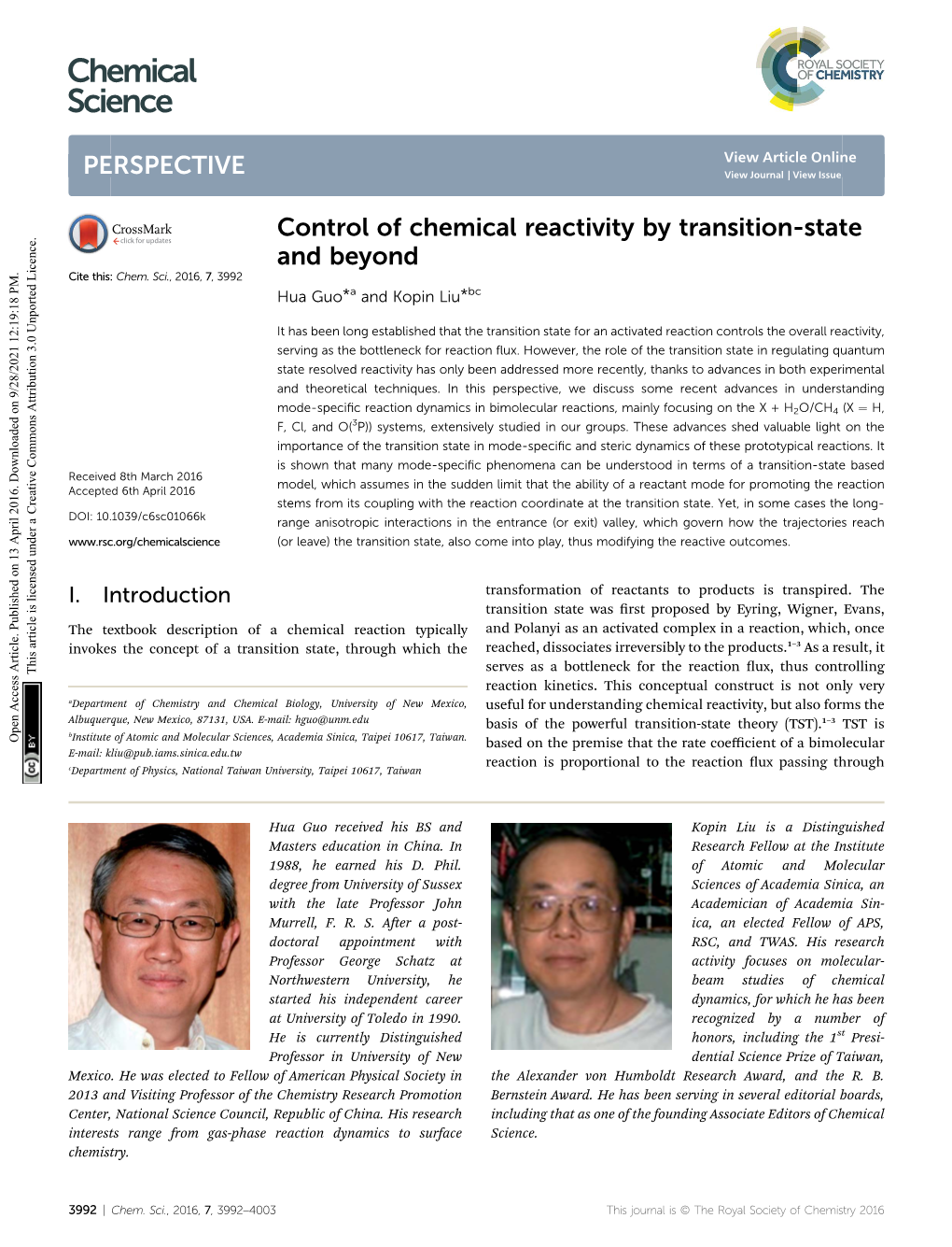 Control of Chemical Reactivity by Transition-State and Beyond Cite This: Chem