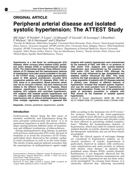 Peripheral Arterial Disease and Isolated Systolic Hypertension: the ATTEST Study