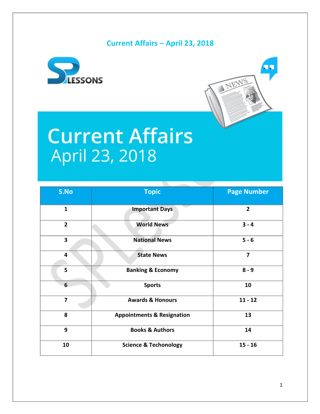 Current Affairs – April 23, 2018