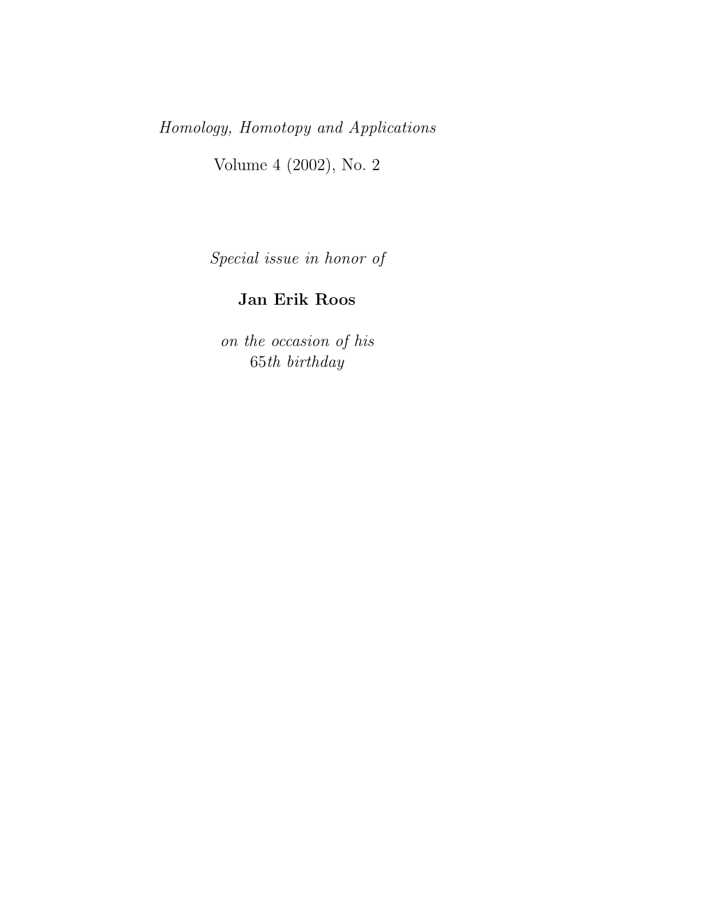 Homology, Homotopy and Applications Volume 4 (2002), No