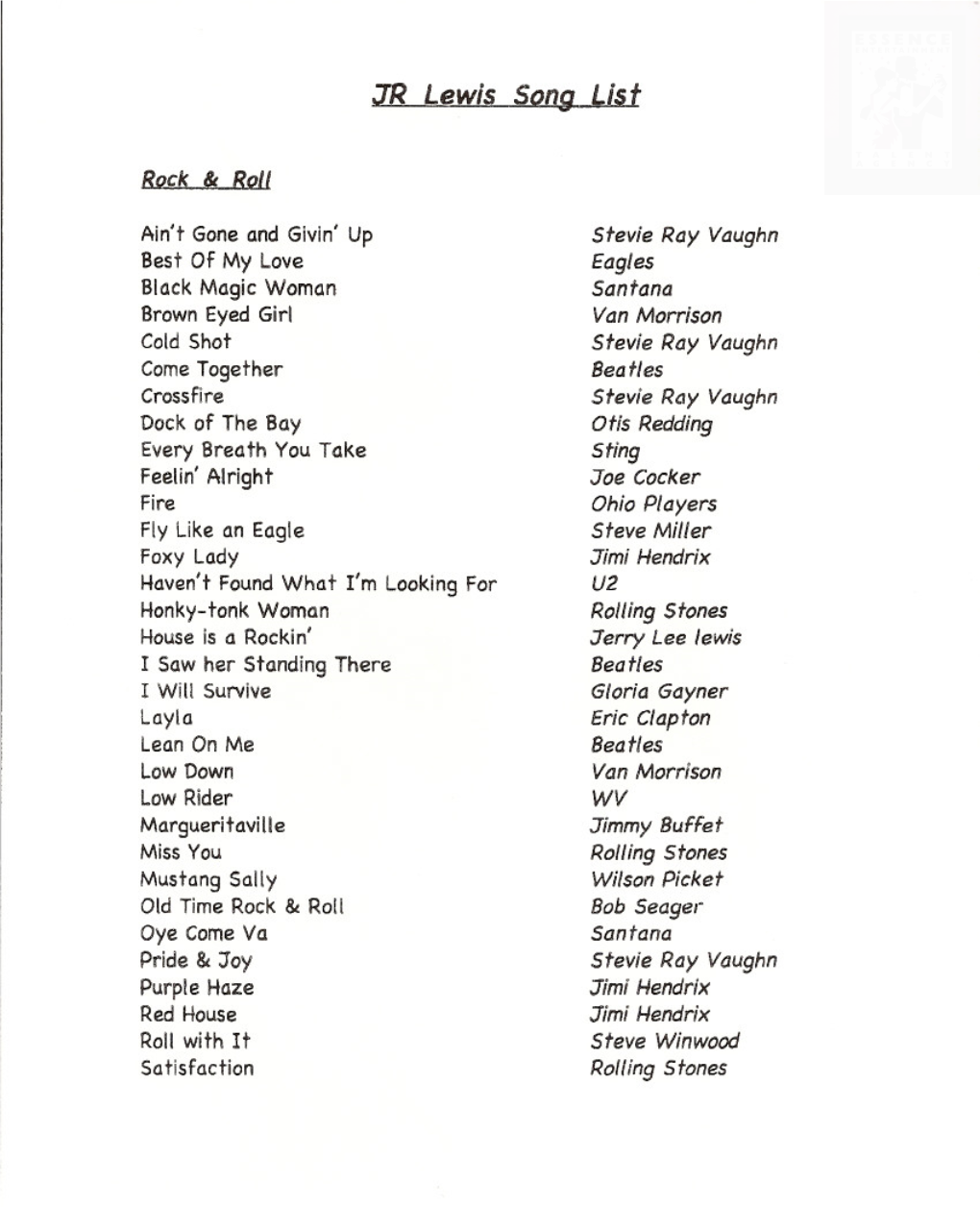 JR Lewis Band Master Song List 2013.Pdf