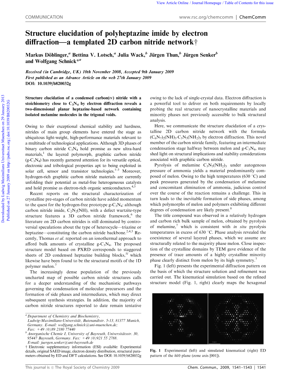 Structure Elucidation of Polyheptazine Imide by Electron Diffraction