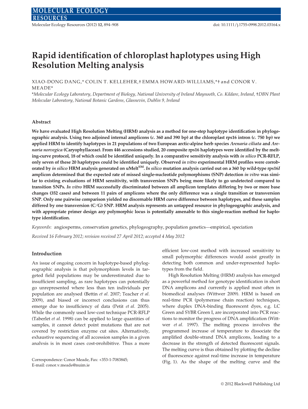 Rapid Identification of Chloroplast Haplotypes Using High Resolution