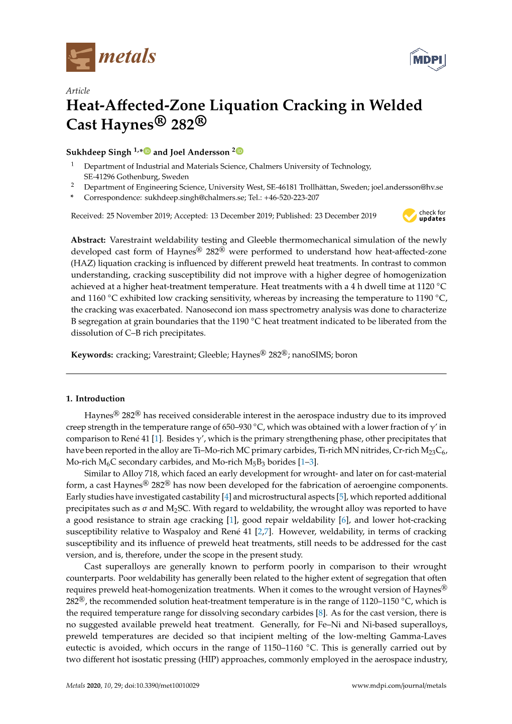 Heat-Affected-Zone Liquation Cracking in Welded Cast Haynes