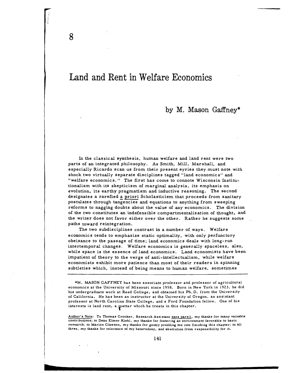 Land and Rent in Welfare Economics