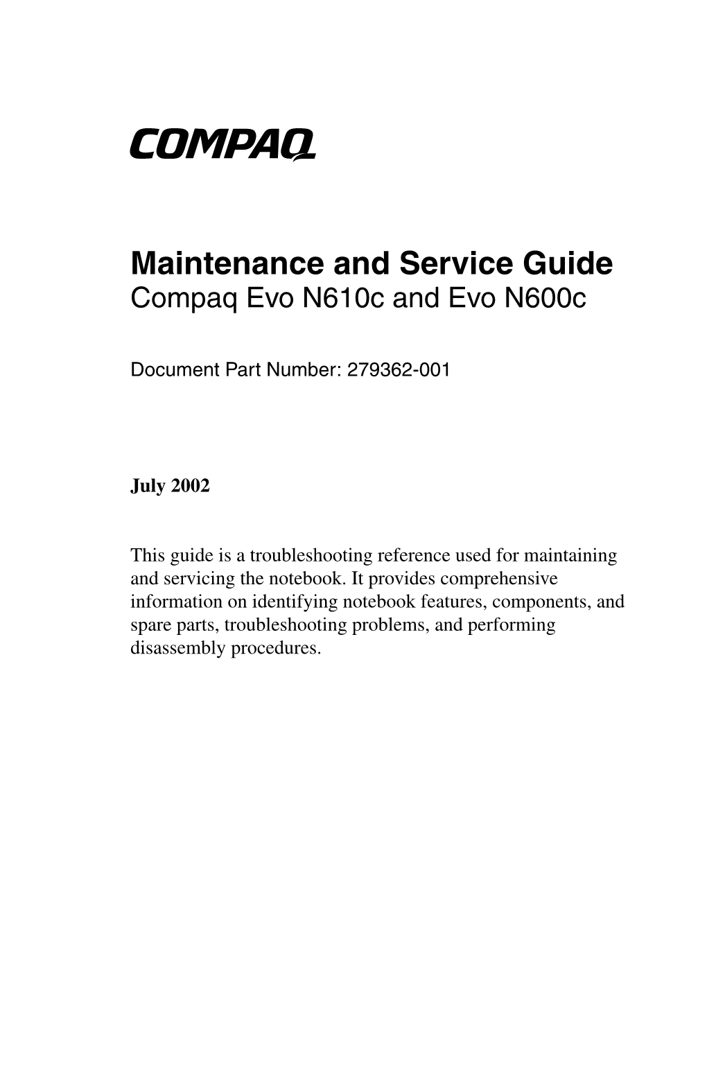 Maintenance and Service Guide Compaq Evo N610c and Evo N600c