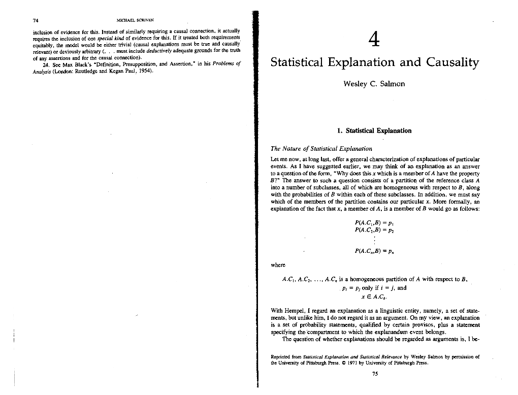 Statis Tical Explanation and Causality