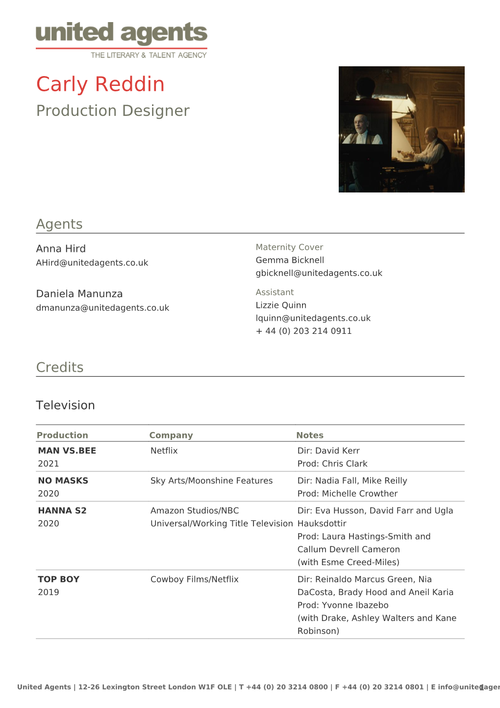 Carly Reddin Production Designer