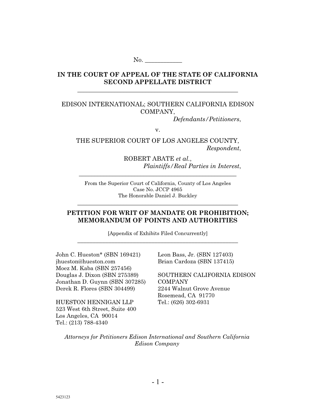 In the Court of Appeal of the State of California Second Appellate District ______