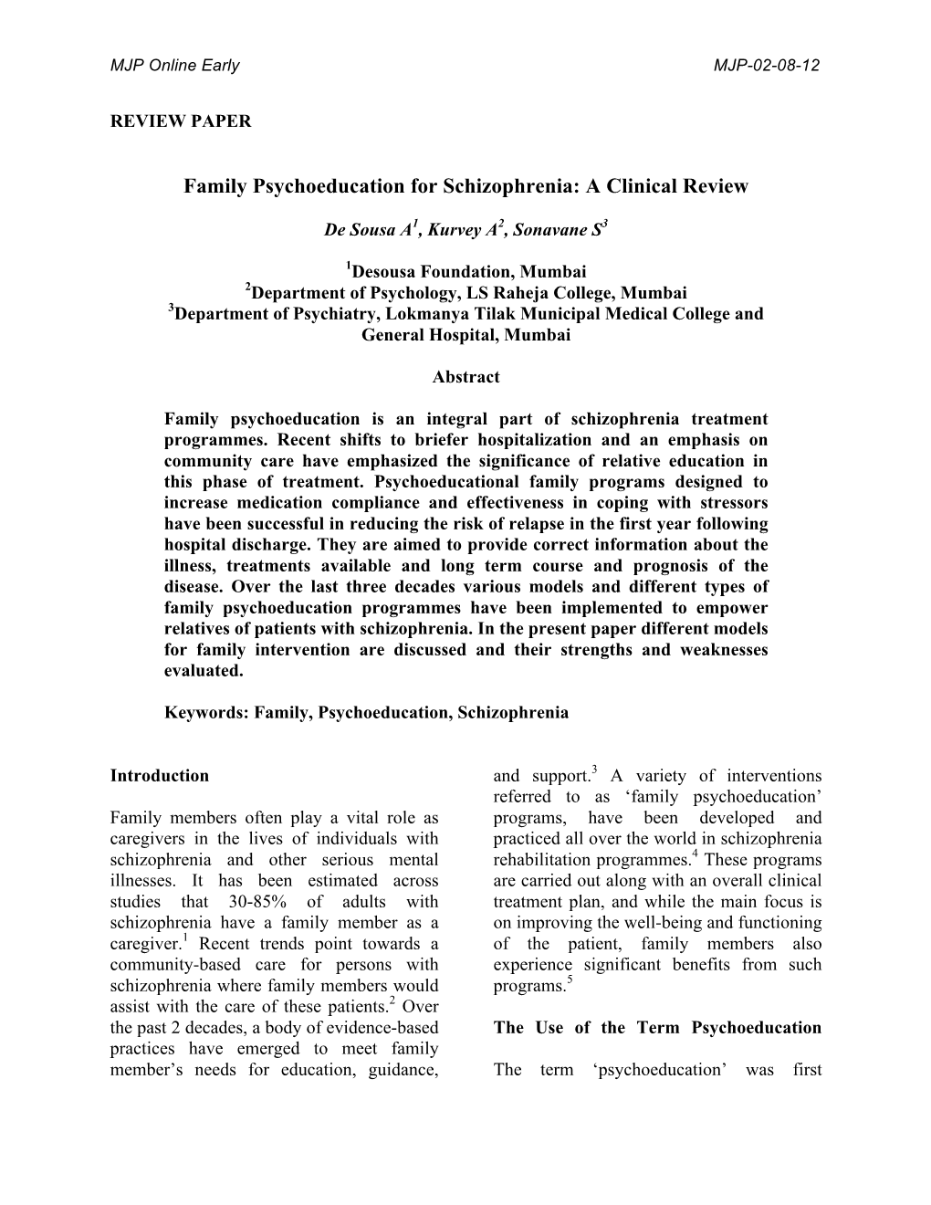 Family Psychoeducation for Schizophrenia: a Clinical Review