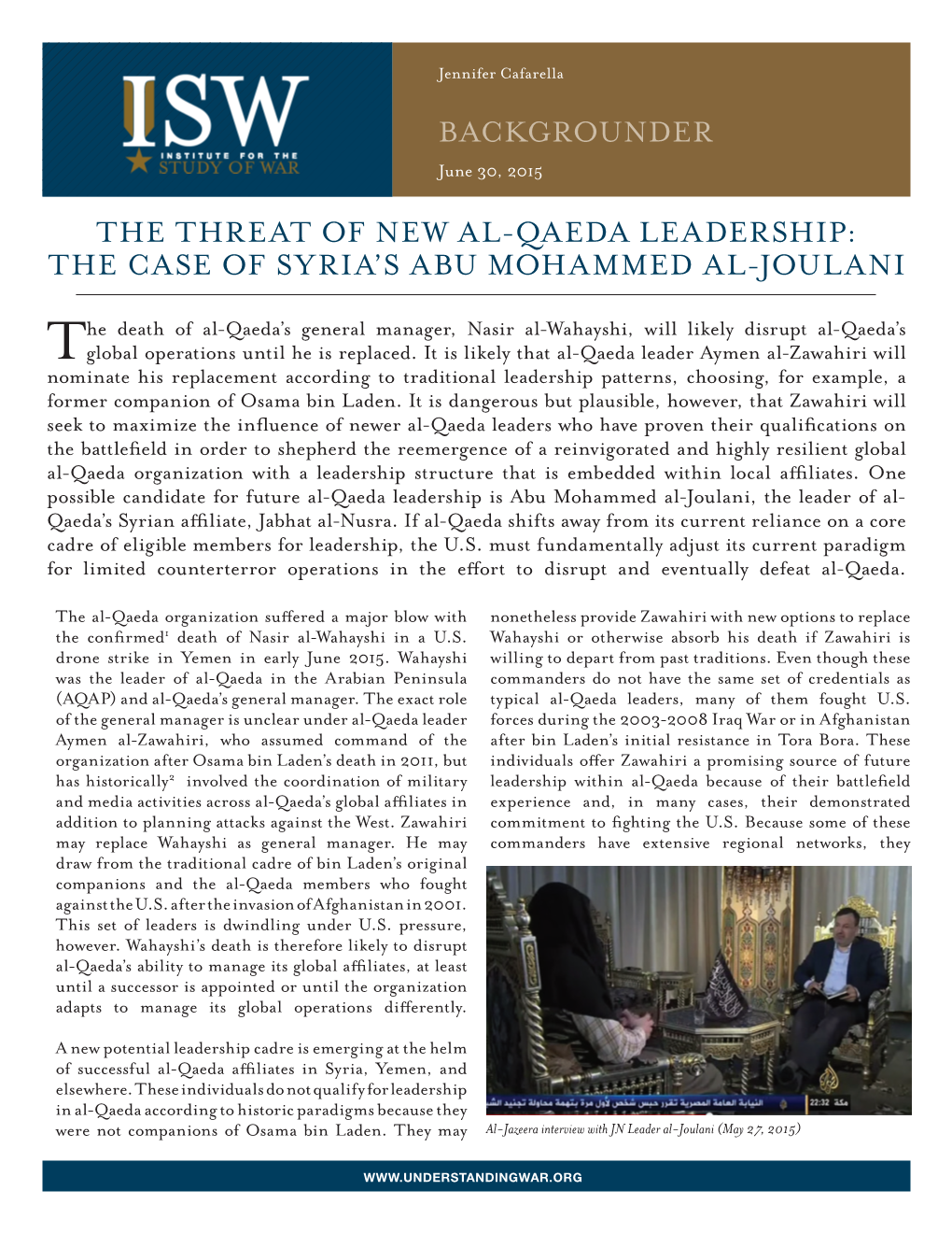 The Threat of New Al-Qaeda Leadership: the Case of Syria’S Abu Mohammed Al-Joulani