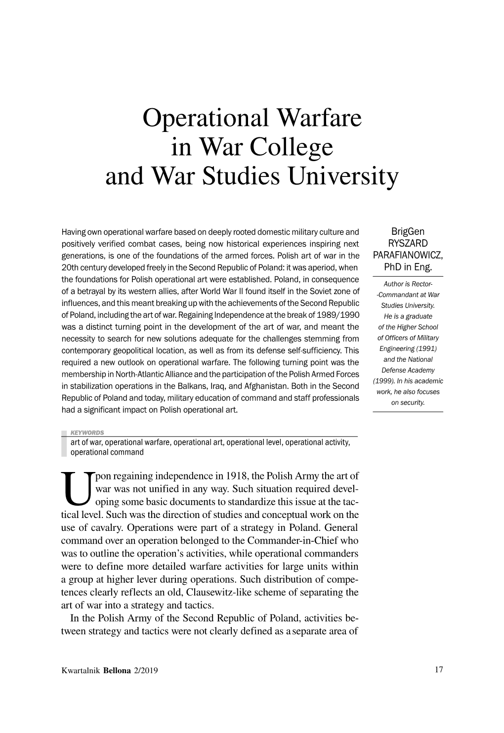 Operational Warfare in War College and War Studies University