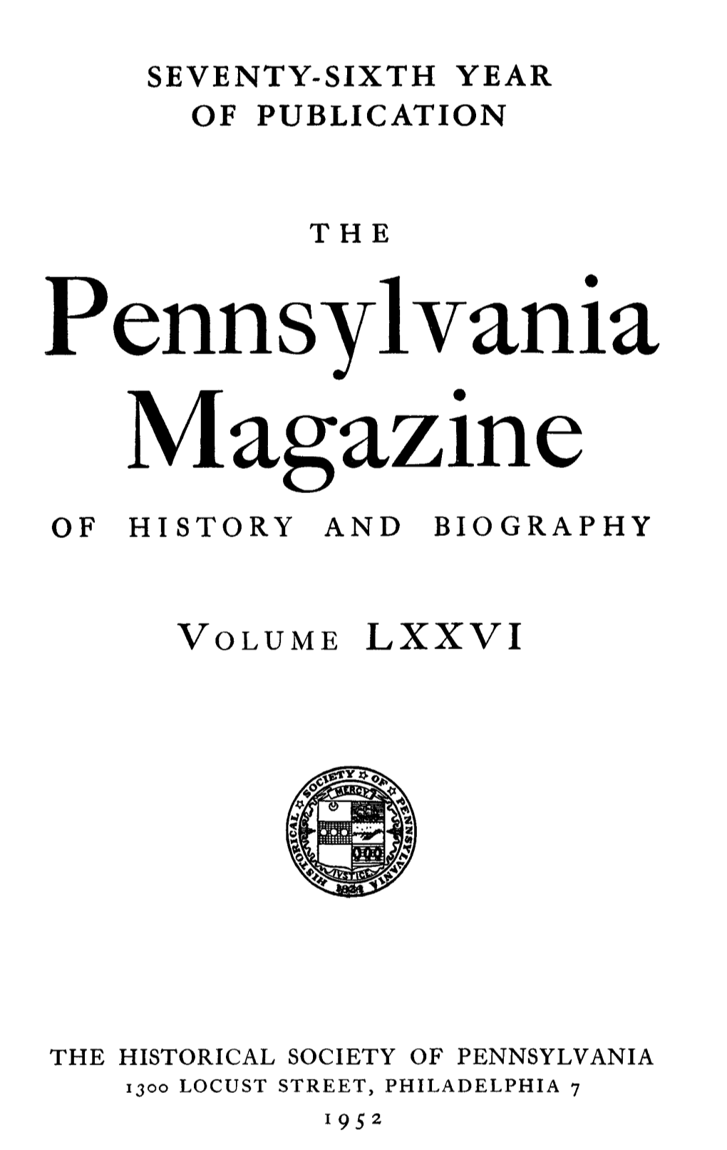 Pennsylvania Magazine of HISTORY and BIOGRAPHY