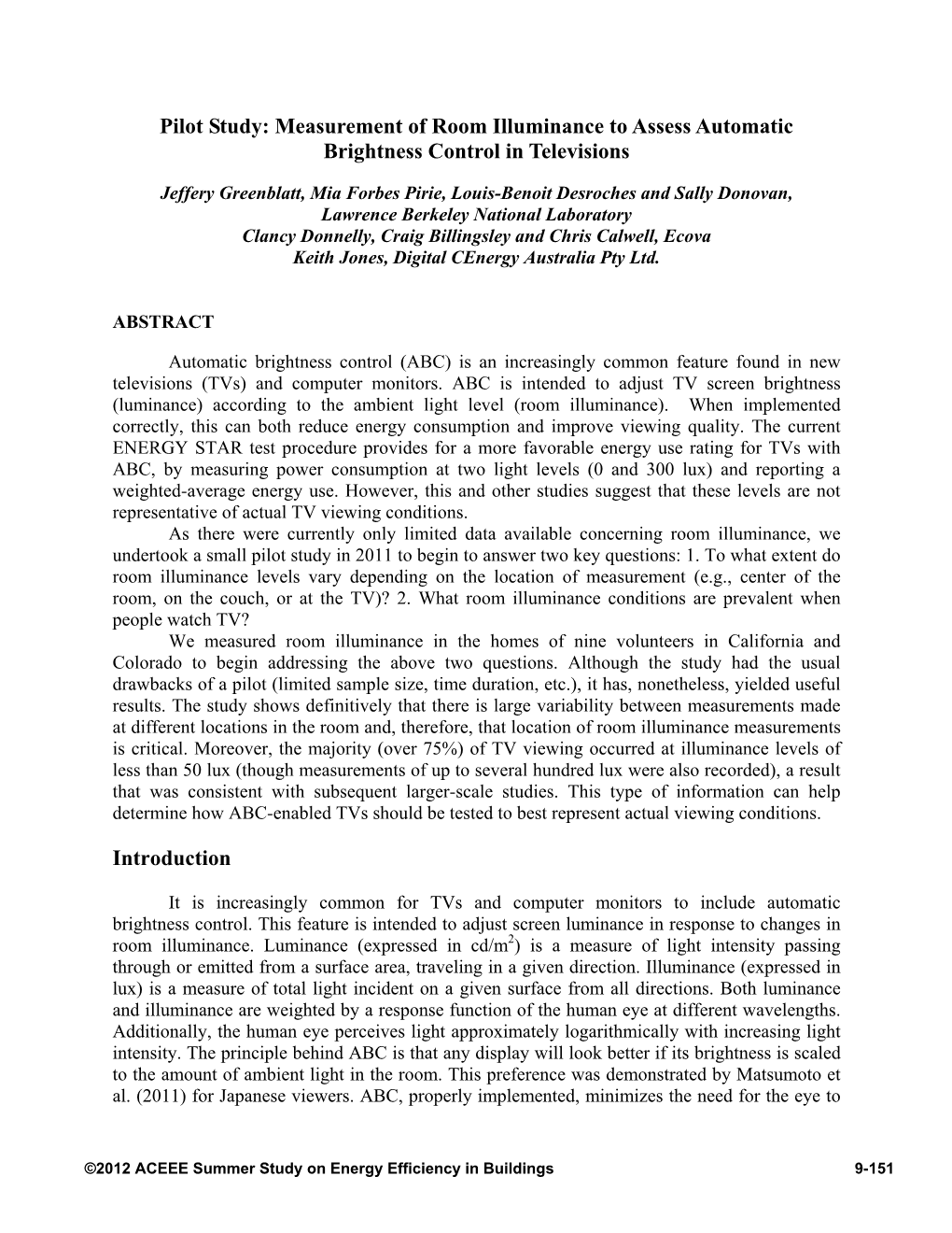 Pilot Study: Measurement of Room Illuminance to Assess Automatic Brightness Control in Televisions