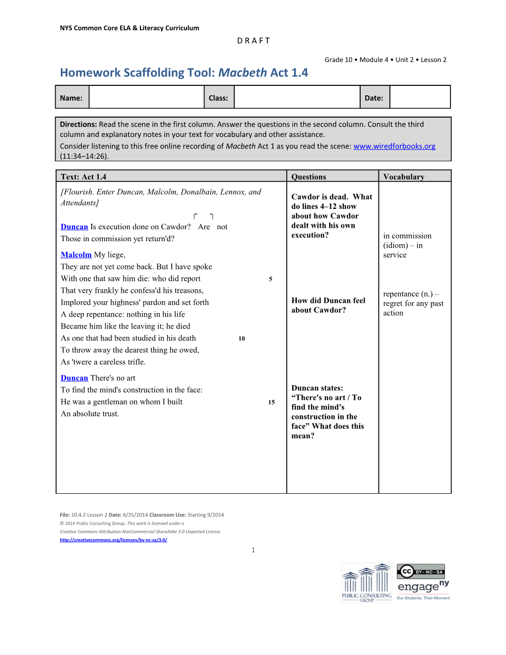 Homework Scaffolding Tool: Macbeth Act 1.4