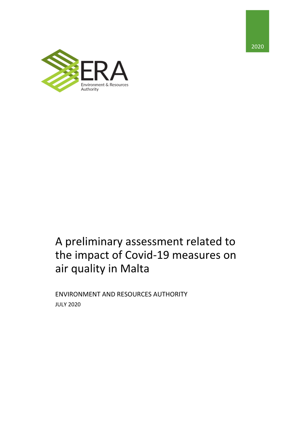 A Preliminary Assessment Related to the Impact of Covid-19 Measures on Air Quality in Malta