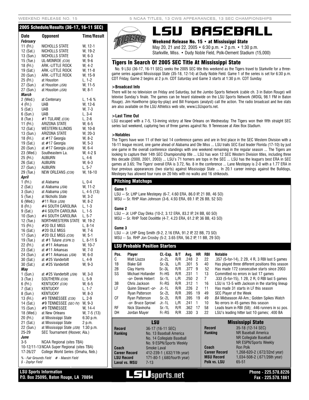 LSU Vs. Miss. State Game Notes.Qxd