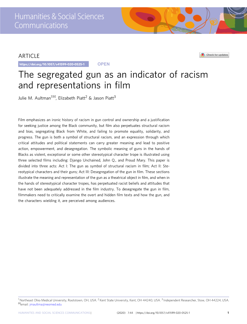 The Segregated Gun As an Indicator of Racism and Representations in Film