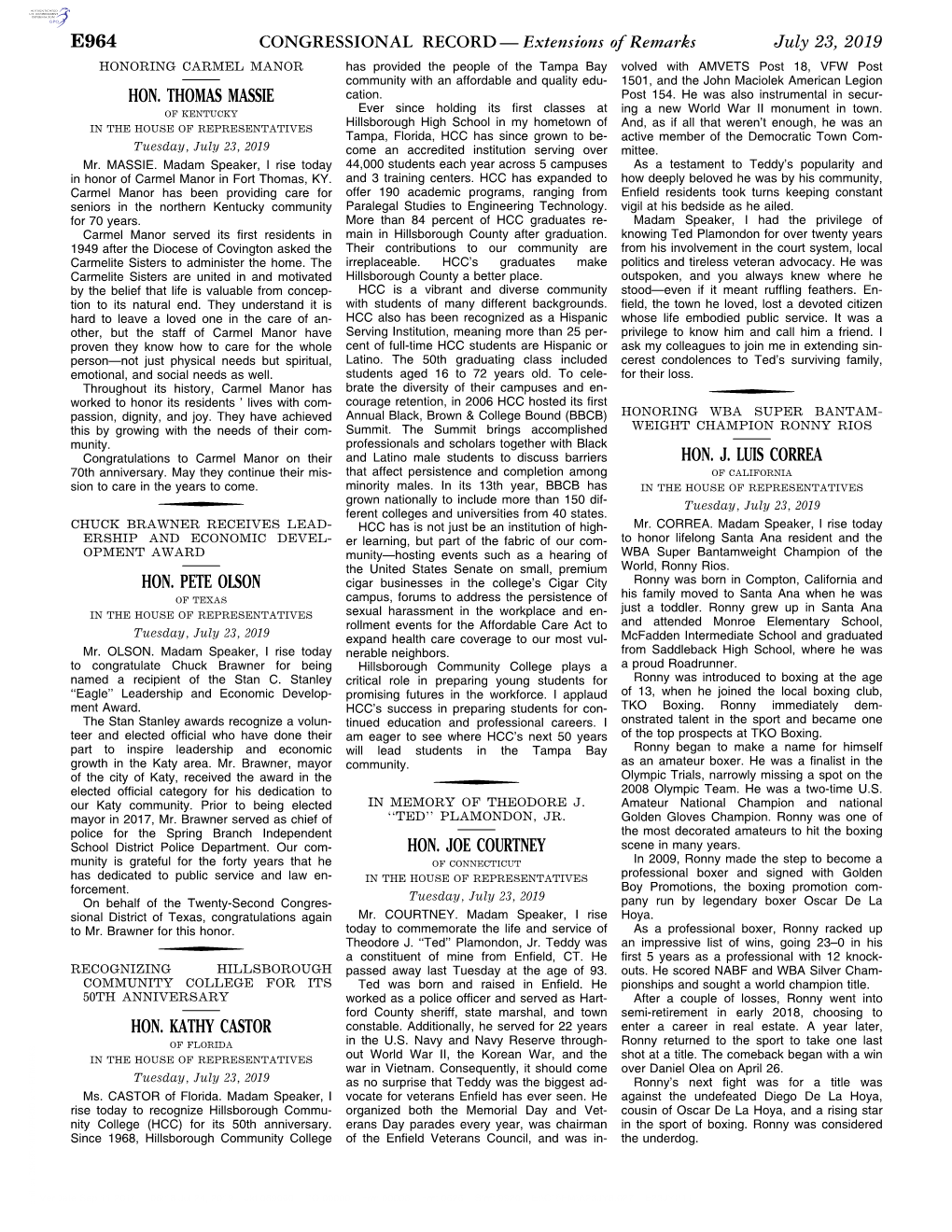 CONGRESSIONAL RECORD— Extensions of Remarks E964 HON