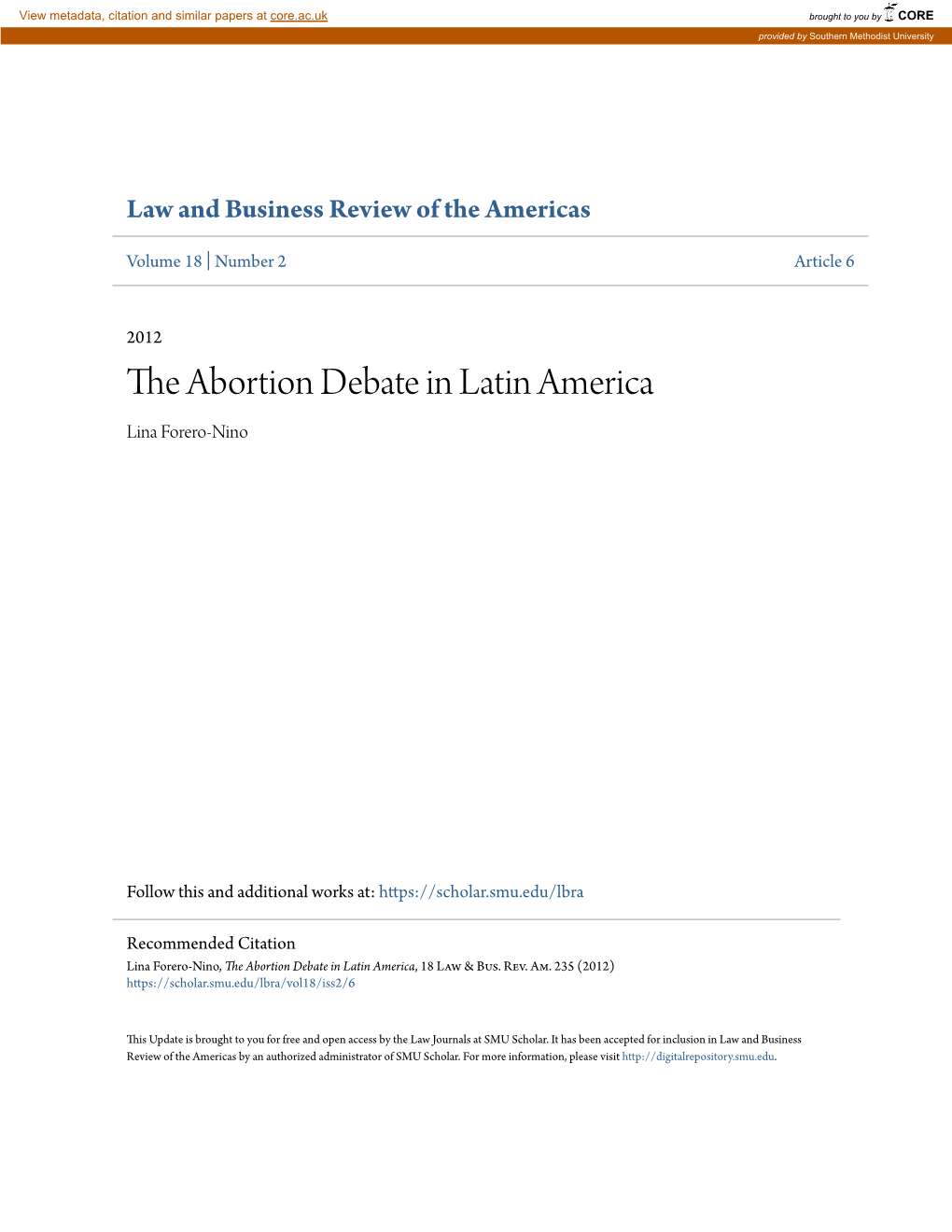 The Abortion Debate in Latin America Lina Forero-Nino