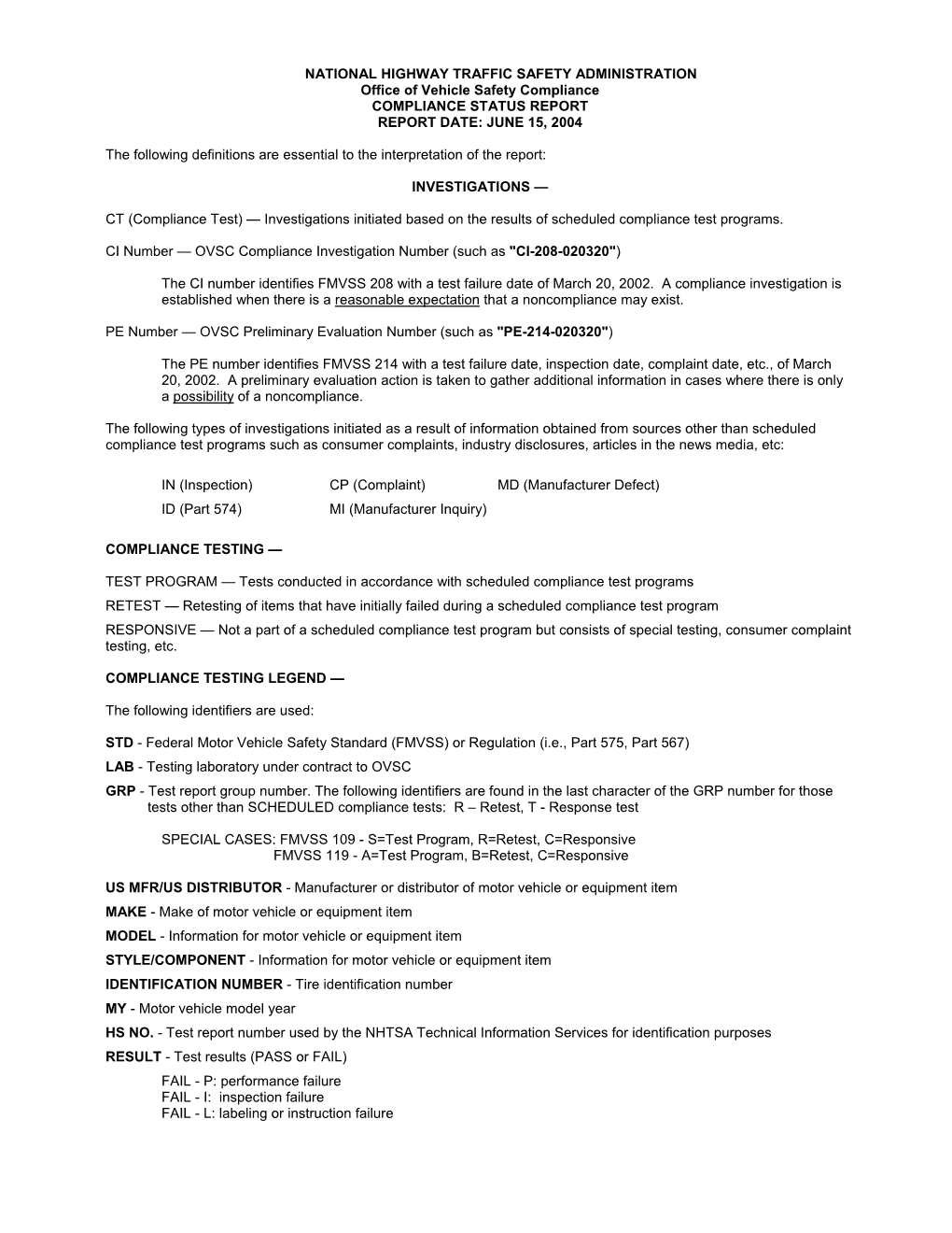 Reports Accepted During May 2004 for Fy 2004 Test Program