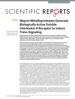Meprin Metalloproteases Generate Biologically Active Soluble Interleukin-6 Receptor to Induce Trans-Signaling