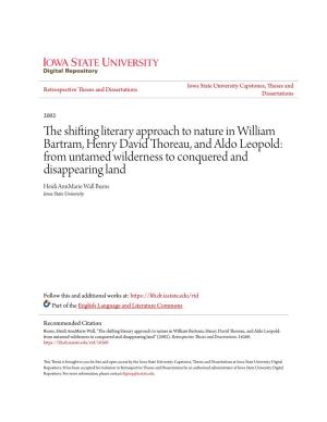 The Shifting Literary Approach to Nature in William Bartram, Henry David