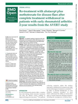Re-Treatment with Abatacept Plus Methotrexate for Disease Flare After Complete Treatment Withdrawal in Patients with Early Rheum