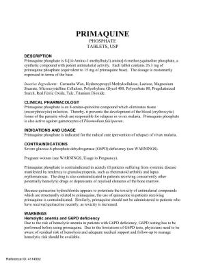 Primaquine Phosphate Tablets, Usp