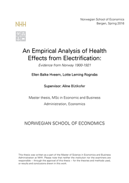 An Empirical Analysis of Health Effects from Electrification: Evidence from Norway 1900-1921