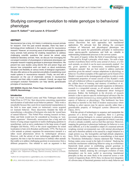 Studying Convergent Evolution to Relate Genotype to Behavioral Phenotype Jason R