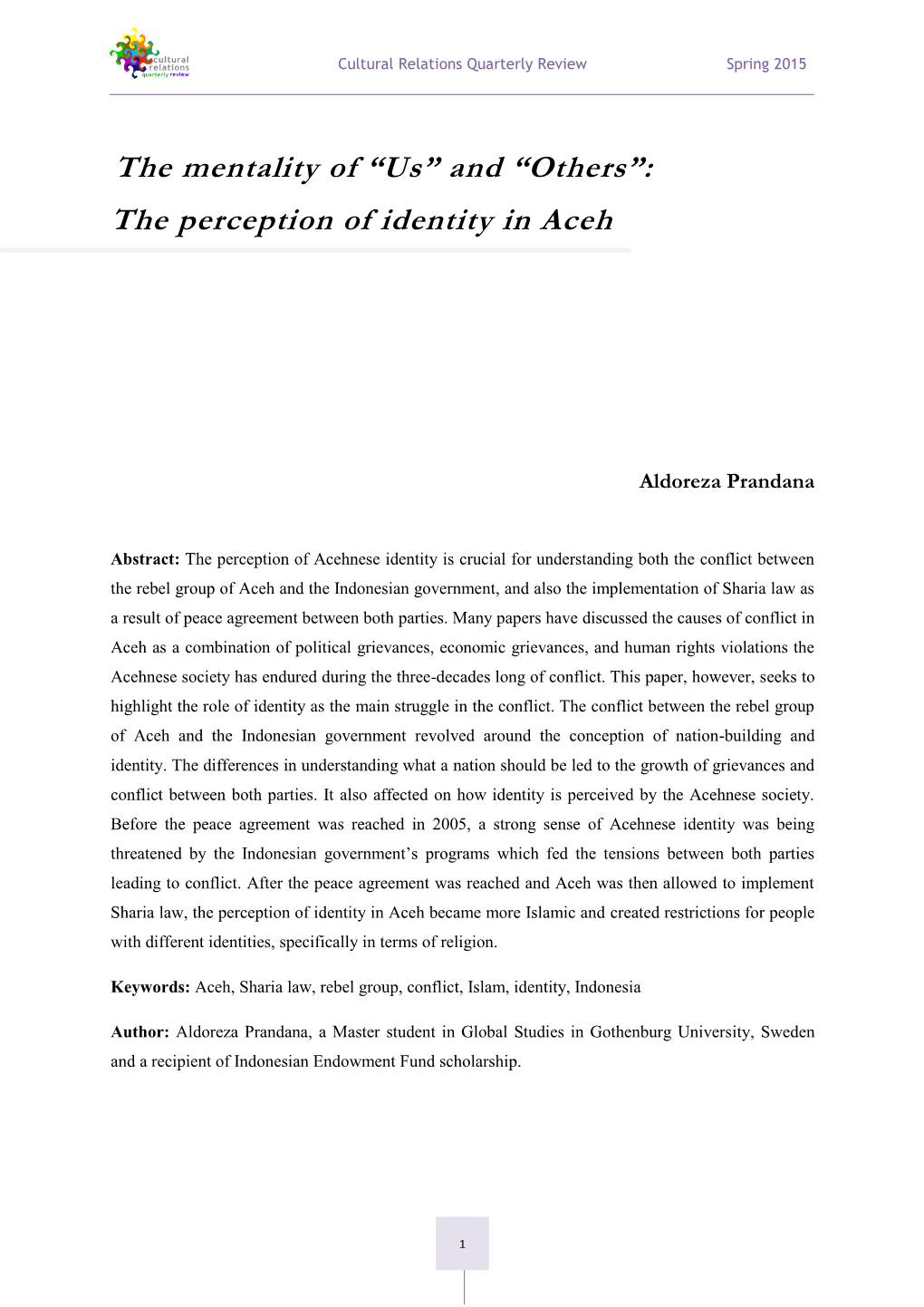 The Perception of Identity in Aceh
