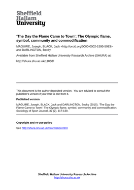 The Olympic Flame, Symbol, Community and Commodification