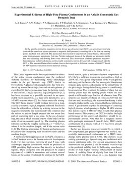 Experimental Evidence of High-Beta Plasma Confinement in an Axially