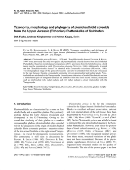 Taxonomy, Morphology and Phylogeny of Plesioteuthidid Coleoids from the Upper Jurassic (Tithonian) Plattenkalks of Solnhofen