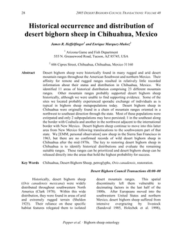 Historical Occurrence and Distribution of Desert Bighorn Sheep in Chihuahua, Mexico