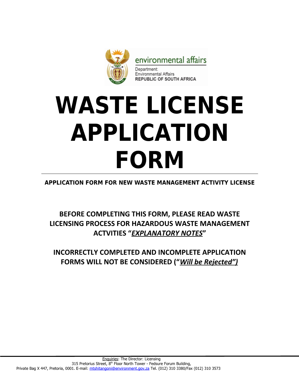 Waste License Application Form