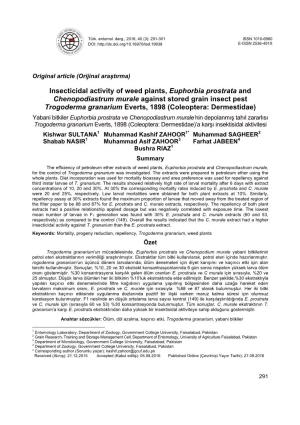 Insecticidal Activity of Weed Plants, Euphorbia Prostrata And