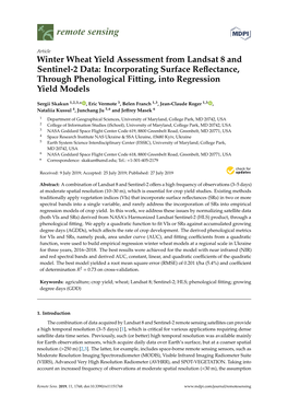 Winter Wheat Yield Assessment from Landsat 8 and Sentinel-2 Data: Incorporating Surface Reﬂectance, Through Phenological Fitting, Into Regression Yield Models