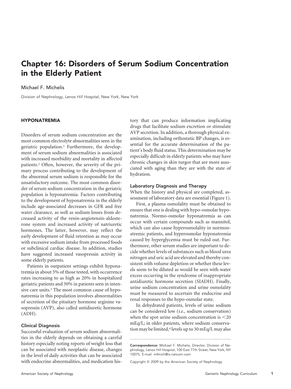 Disorders of Serum Sodium Concentration in the Elderly Patient