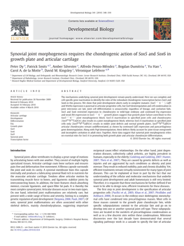 Synovial Joint Morphogenesis Requires the Chondrogenic Action of Sox5 and Sox6 in Growth Plate and Articular Cartilage