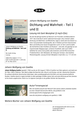 Dichtung Und Wahrheit - Teil I Und II Lesung Mit Gert Westphal (2 Mp3-Cds)