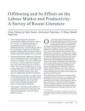 Offshoring and Its Effects on the Labour Market and Productivity: a Survey of Recent Literature