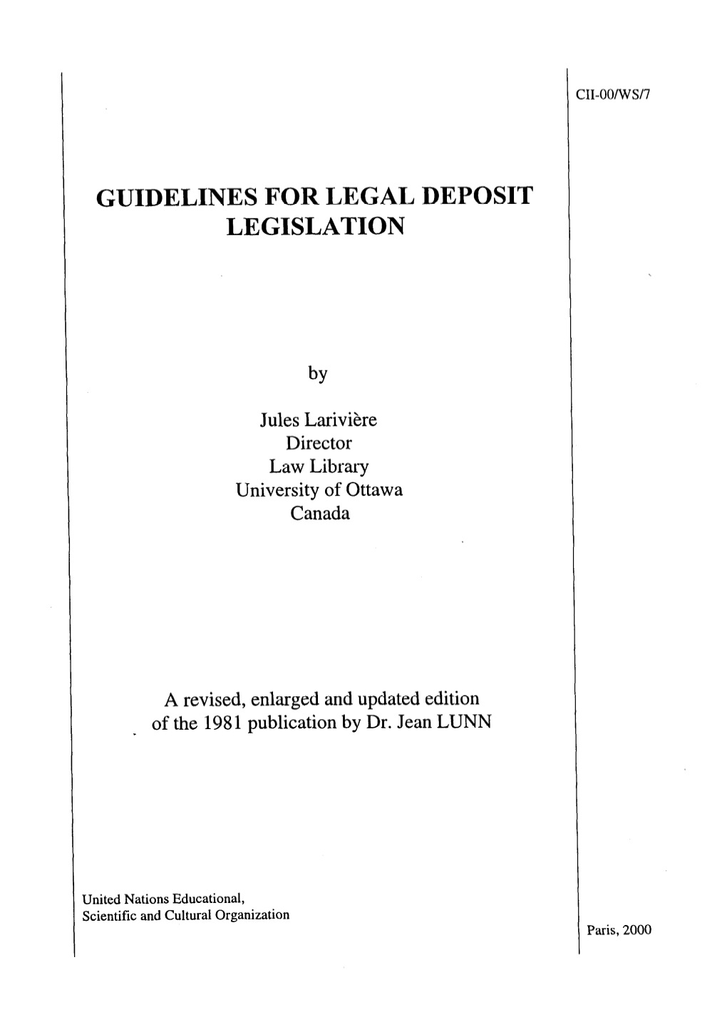 Guidelines for Legal Deposit Legislation; 2000