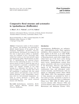 Comparative Floral Structure and Systematics in Apodanthaceae